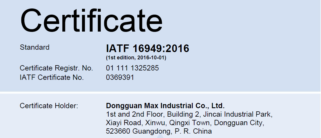 IATF 16949 certificate