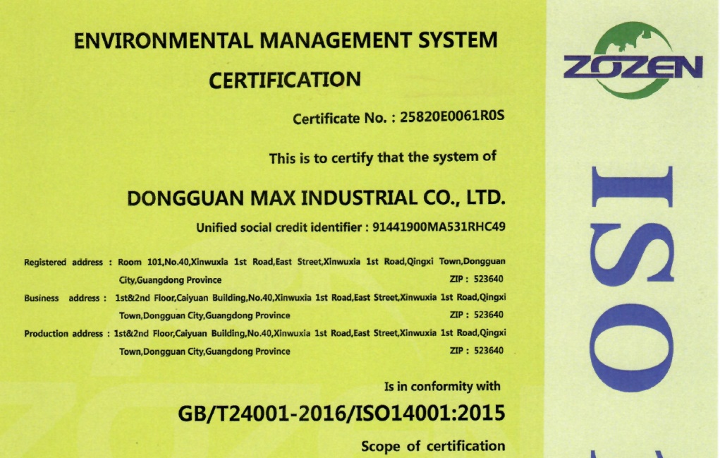 ISO 14001 certificate